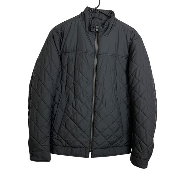 Banana Republic Diamond Quilted Jacket Mens Medium Black Full Zip Outdoors EUC - Picture 1 of 12